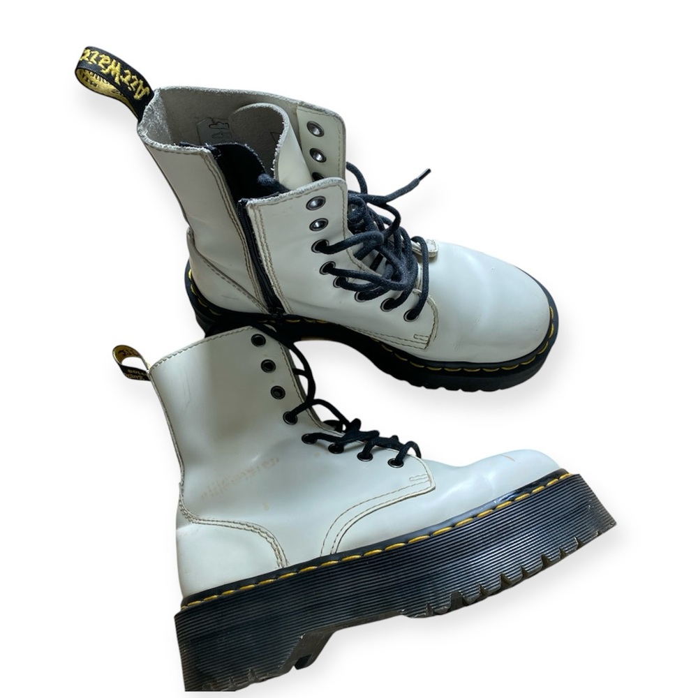 Dr. Martens JADON BOOTs zip-under SMOOTH white LEATHER PLATFORMS size 6 women